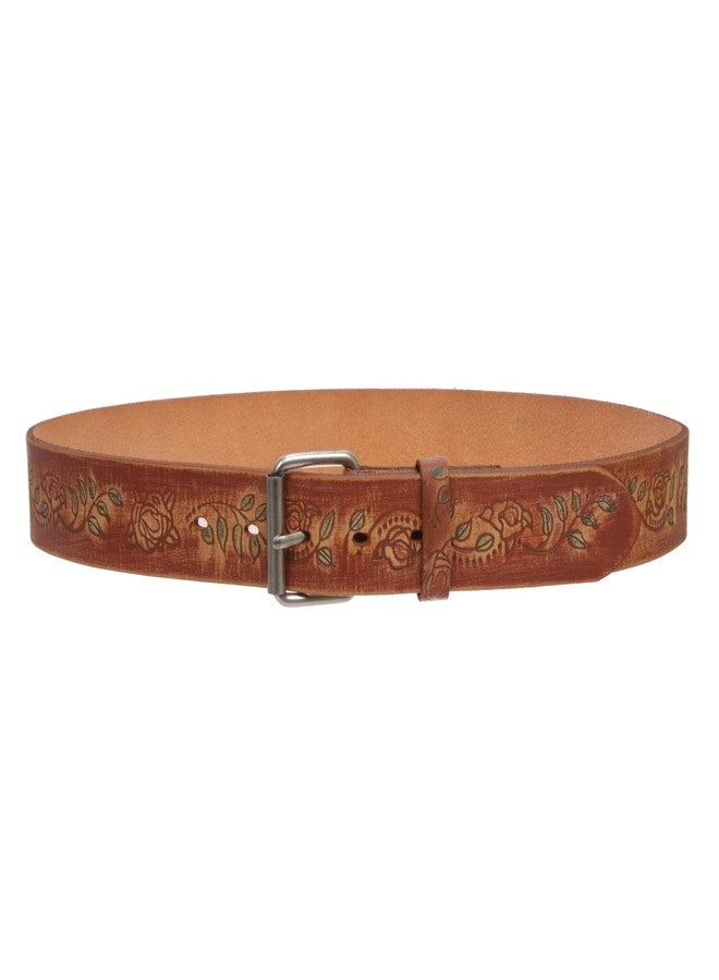 Beltiscool 1 1/2" Snap On Floral Tree Engraving Oil Tanned Vintage Full Grain Leather Belt, Tan | 30" - Image 3